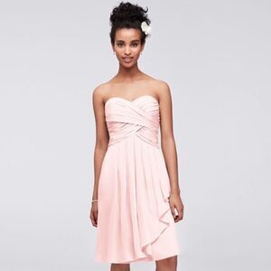 David’s Bridal Pink Chiffon Strapless Bridesmaid Dress